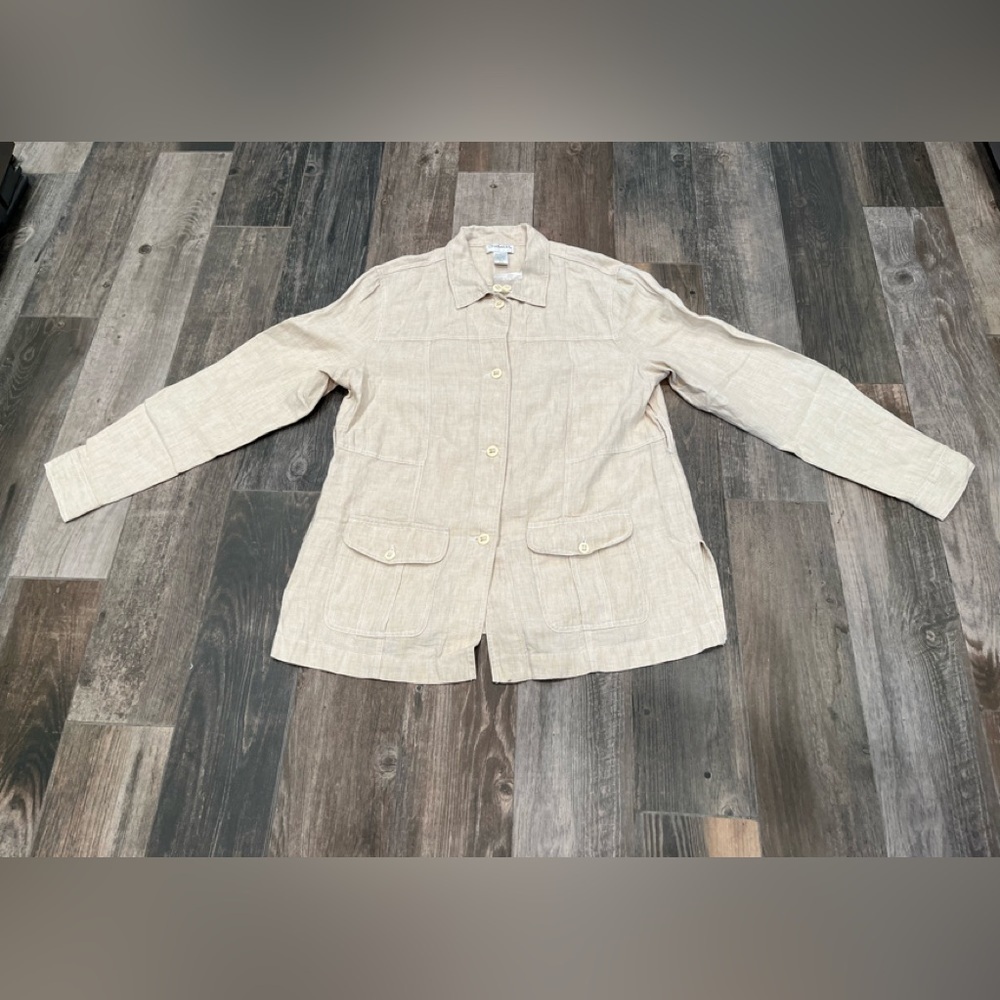 Chadwick’s Jacket Size 16 Khaki Tan 100% Linen Long Sleeve Lightweight NWOT